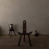 Spanish brutalist tripod chair in carved solid wood