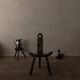 Spanish brutalist tripod chair in carved solid wood