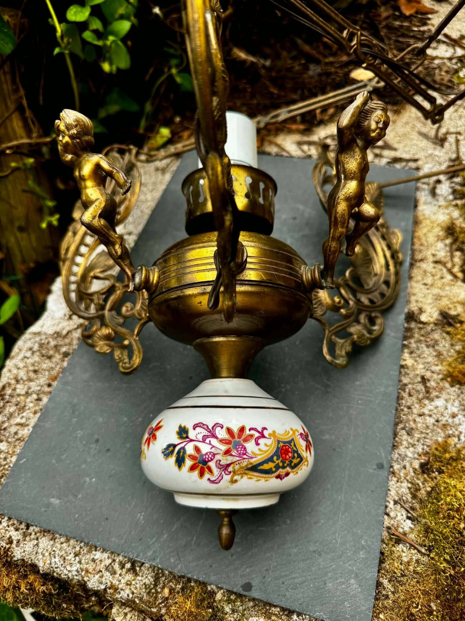 Bronze and porcelain Art Nouveau chandelier