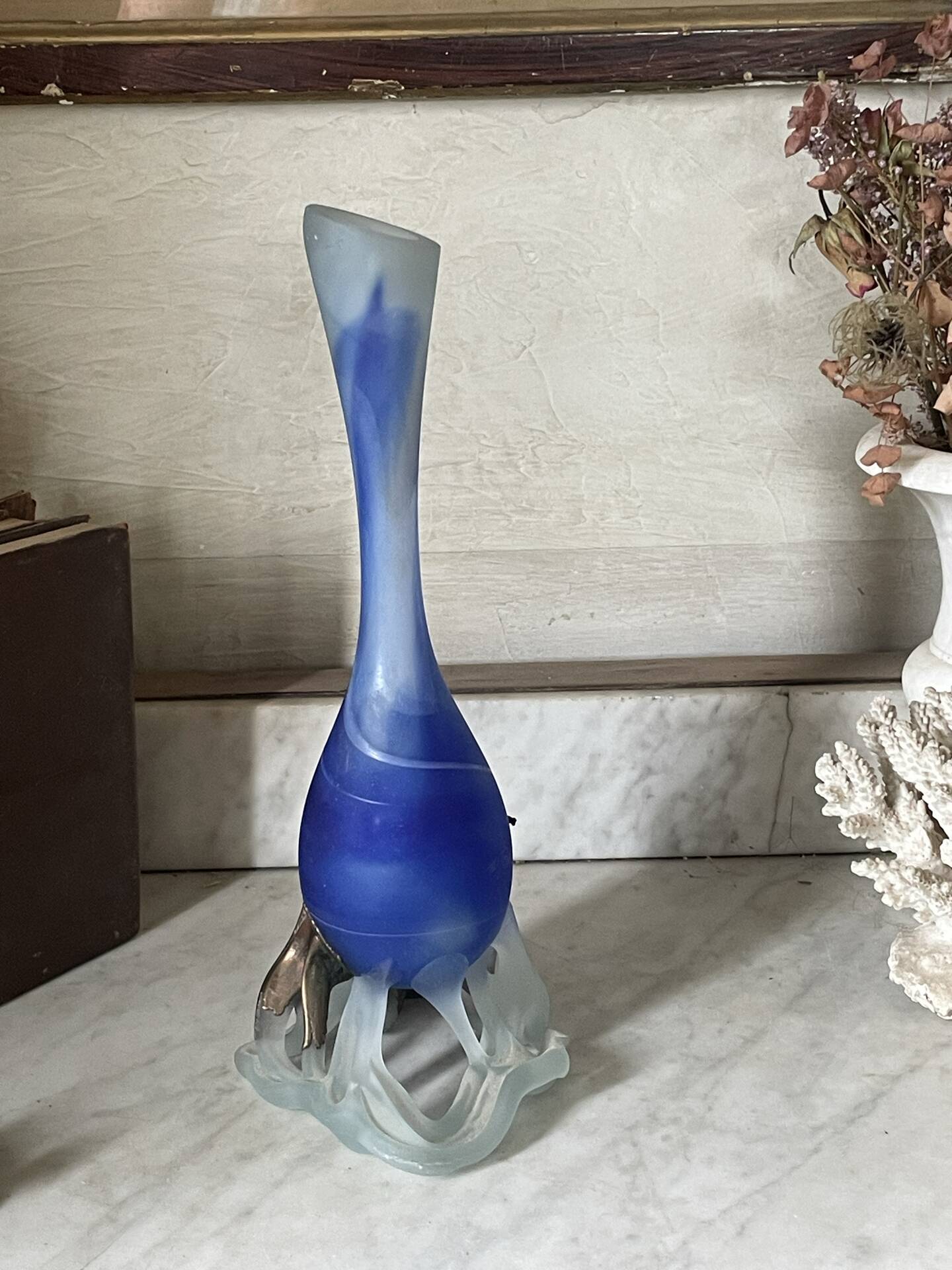 glass paste vase signed, bronze mount