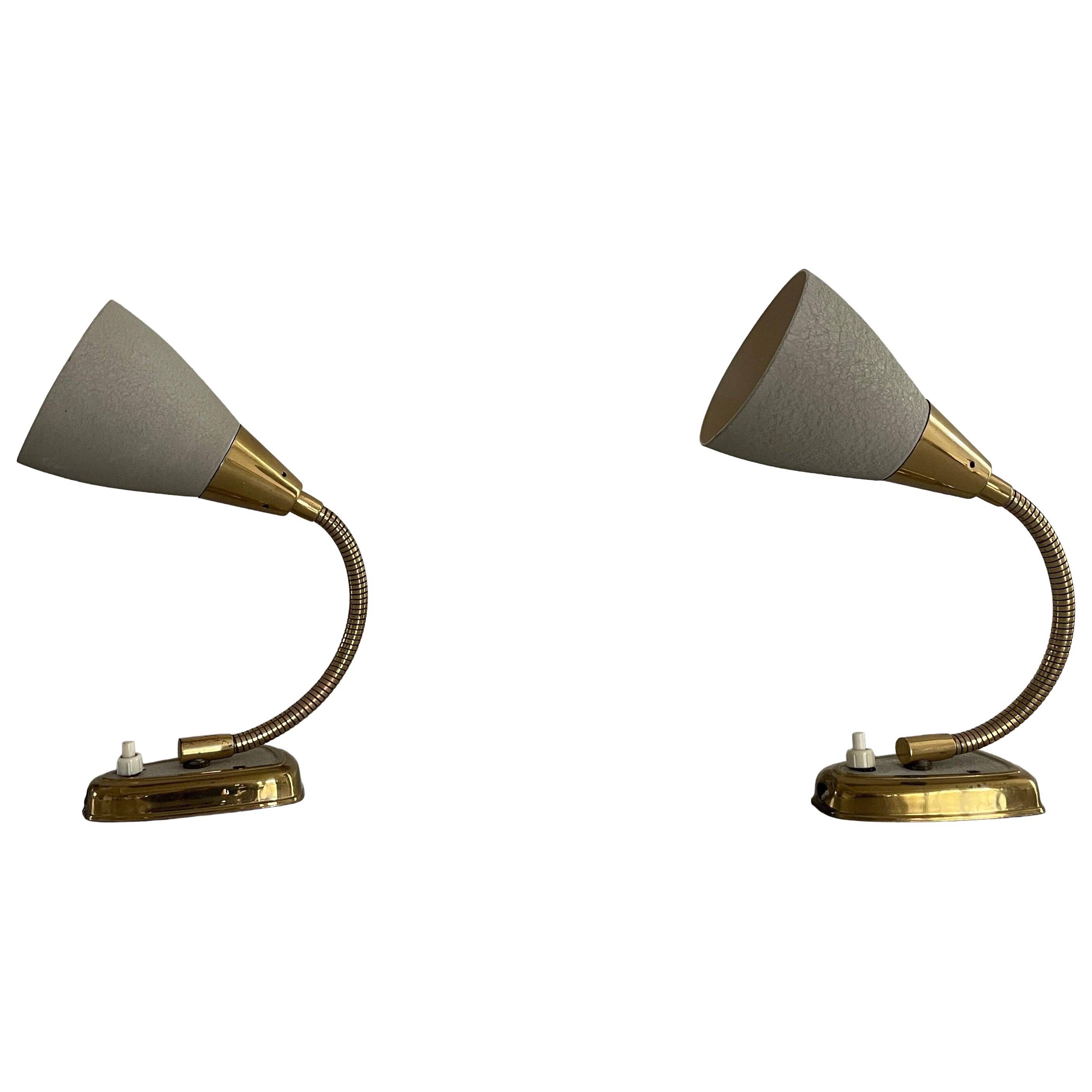 Pair of grey metal and brass wall lights, 1960s, Germany