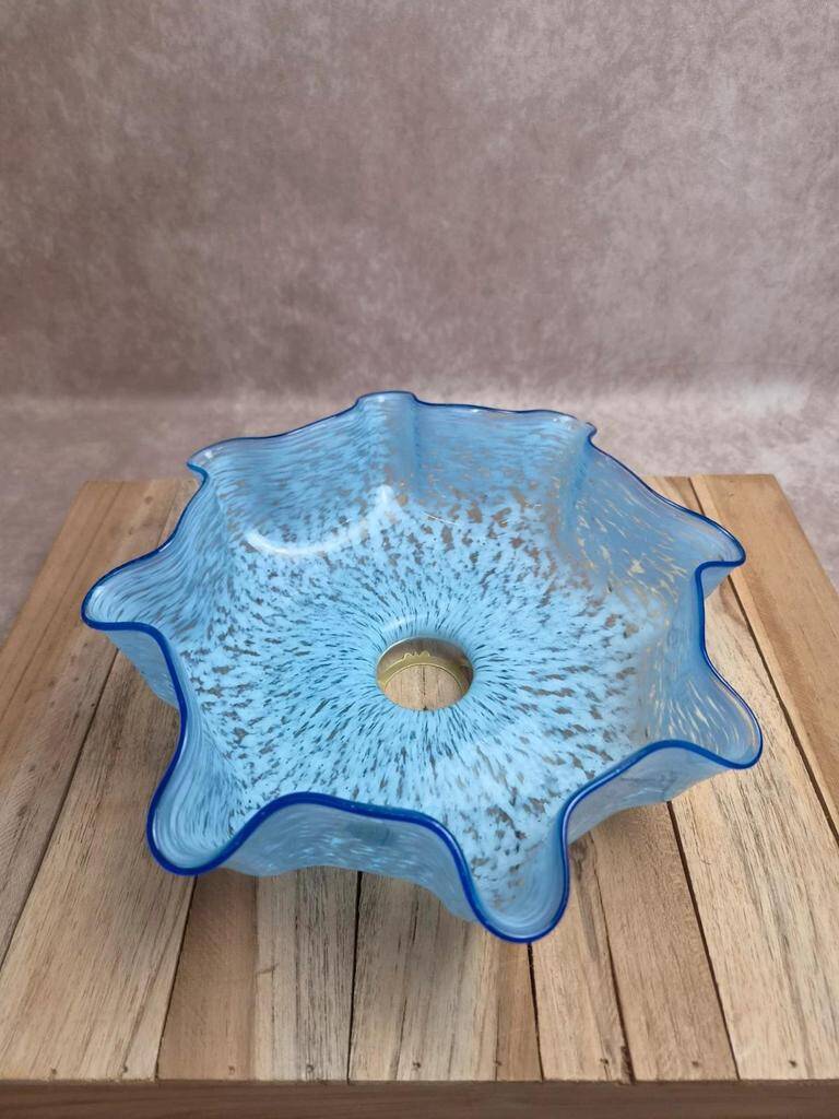 Vintage blue and white speckled glass lampshade – Wavy edge – Antique