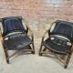 Pair of vintage skaï bamboo armchairs