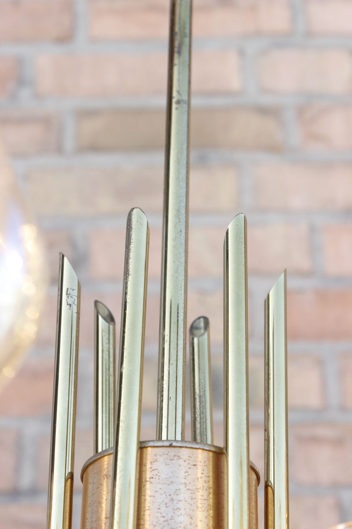 Mid-Century 6-light chandelier in Massive Brass - Iridescent Moulded Glass, Germany 1960s