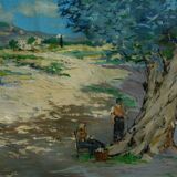 Painting "farm with olive trees in the mountains" signed Baya Bayarri