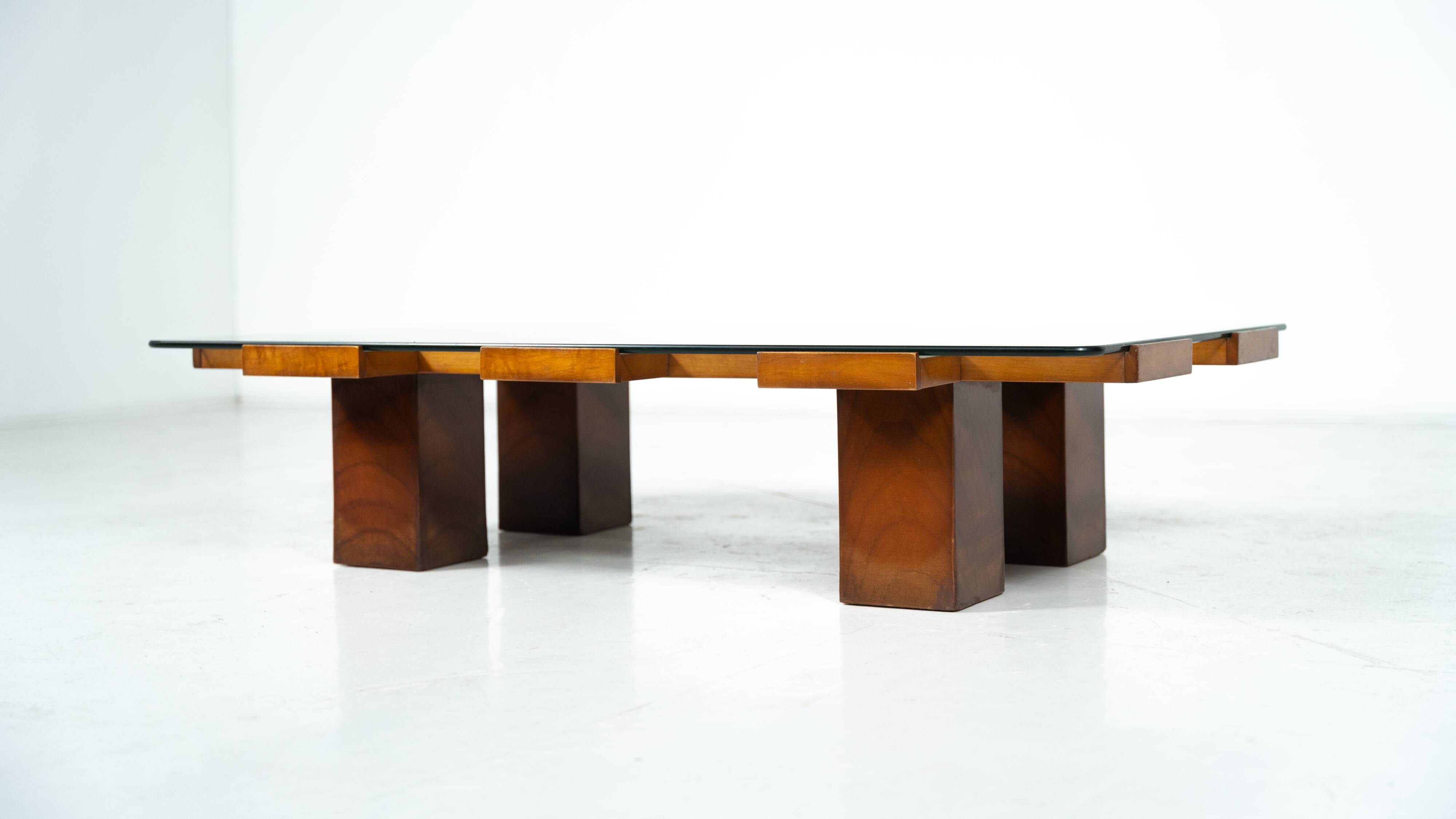 Mid-Century Rectangular Coffee Table, Walnut and Glass, Italy, 1960s