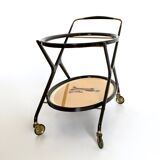 Ebonized Beech Serving Cart with Oriental Print, Italy