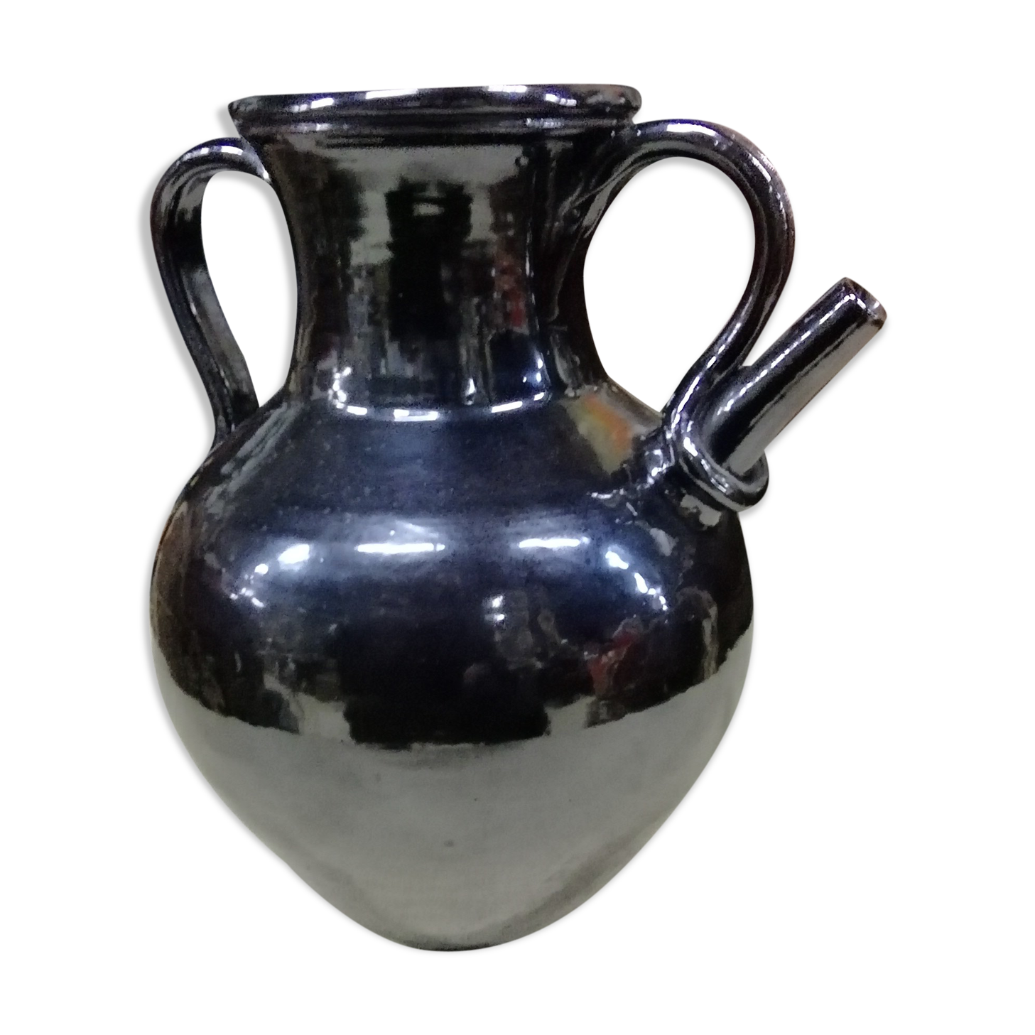 Black ceramic jug metallic Biot pottery