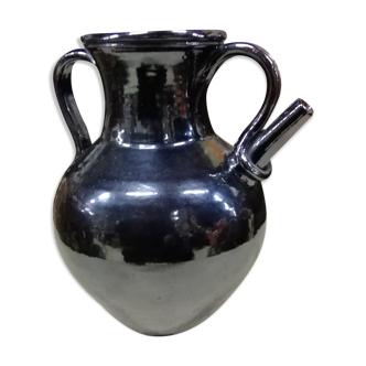 Cruche céramique noir métallique poterie de Biot