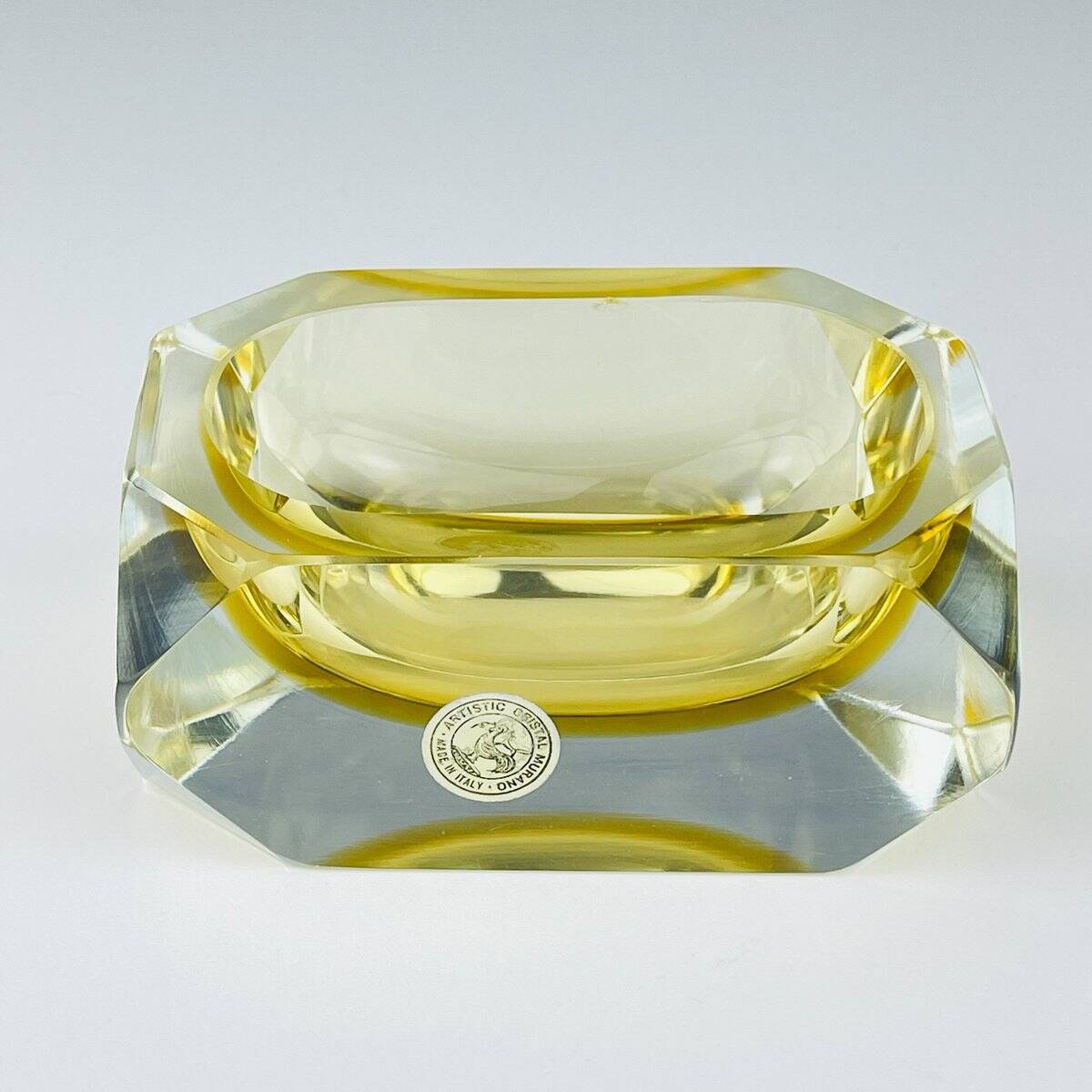 Original yellow Murano glass ashtray by Bucella Cristalli Murano, 1970s.