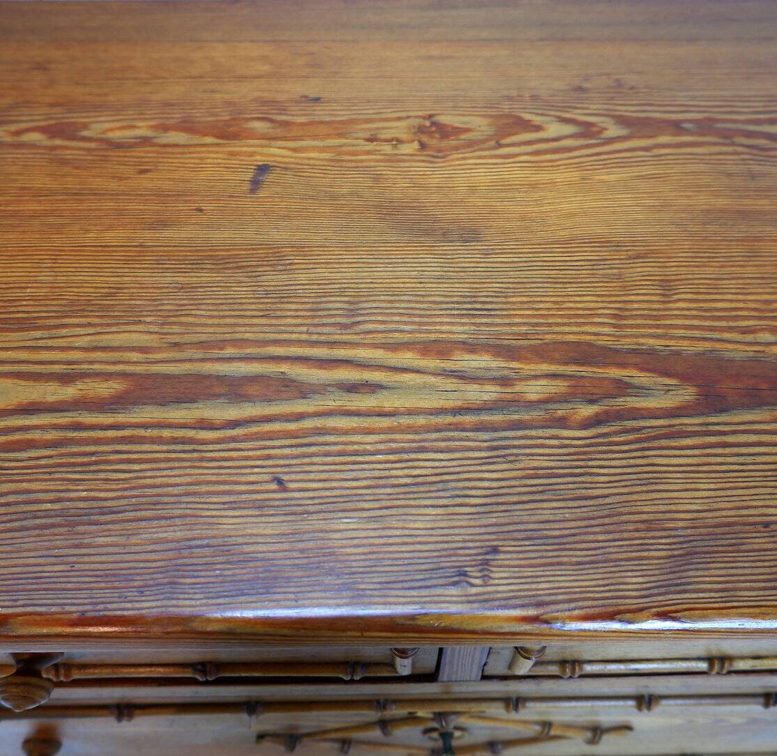 Faux Bamboo Dark Pine Chest of Drawers - 20th century