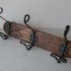 Old wall coat rack 3 metal hooks on wood deco retro entrance hall