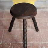 Tabouret vintage, tabouret bois, tabouret tripode pieds perlés, porte-plant