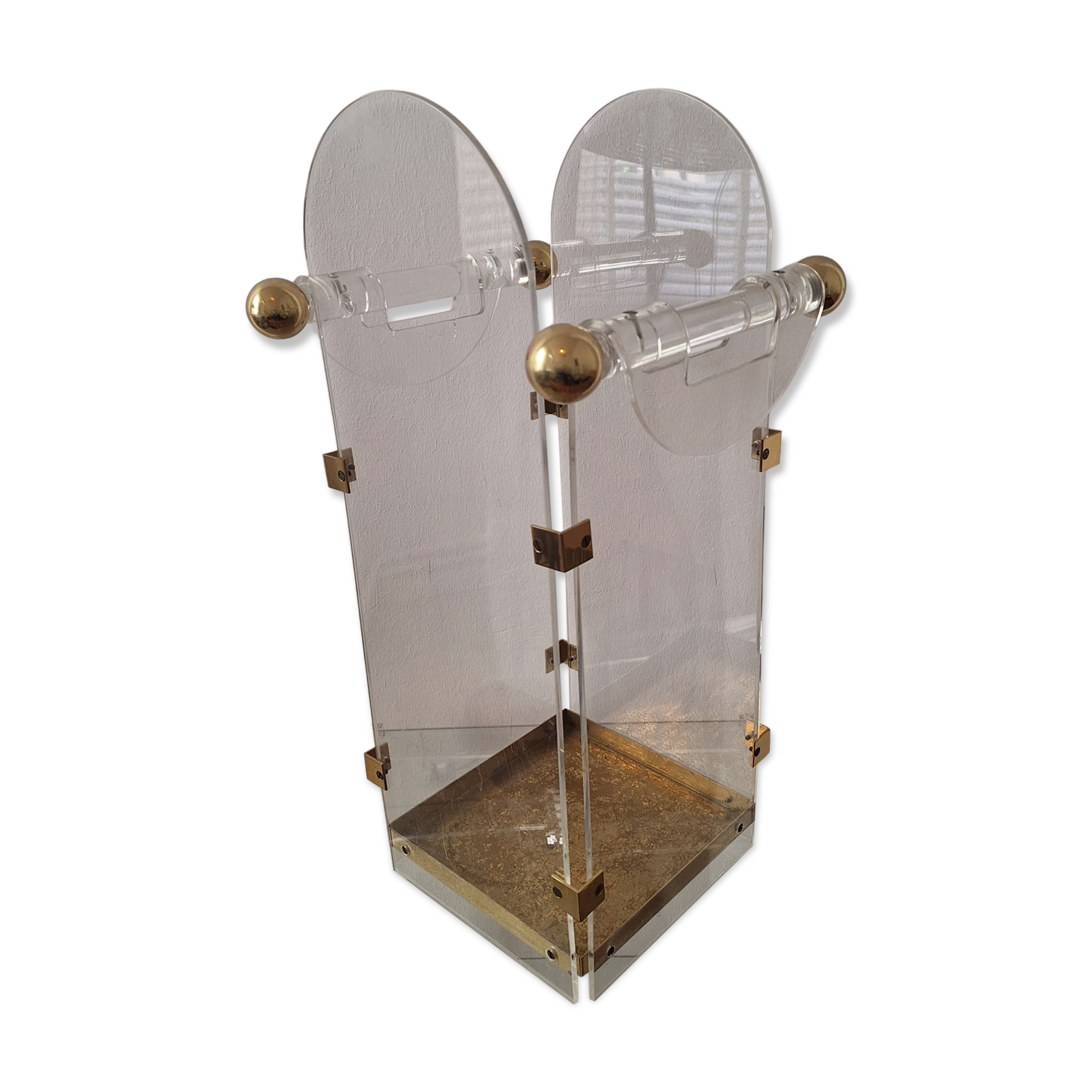 1970s Fontana Arte style lucite / acrylic and brass umbrella stand