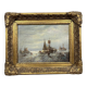 Tableau vintage figurant une vue animée a marée basse