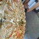 Ceiling-hanging lamp in glass with prisms and metal details