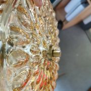 Ceiling-hanging lamp in glass with prisms and metal details