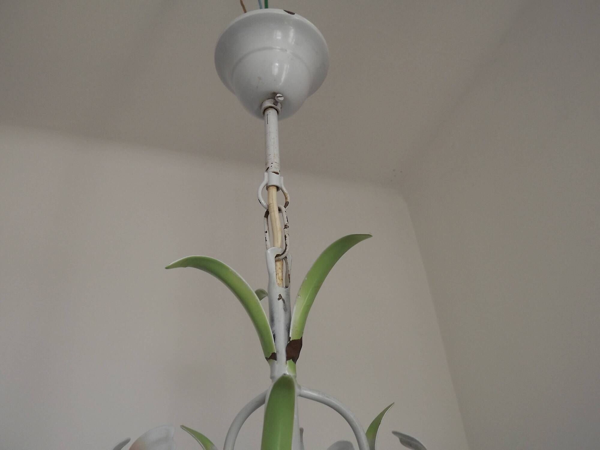French Vintage 3 Light Pink Lily Flower Cage Style Metal Chandelier 5470