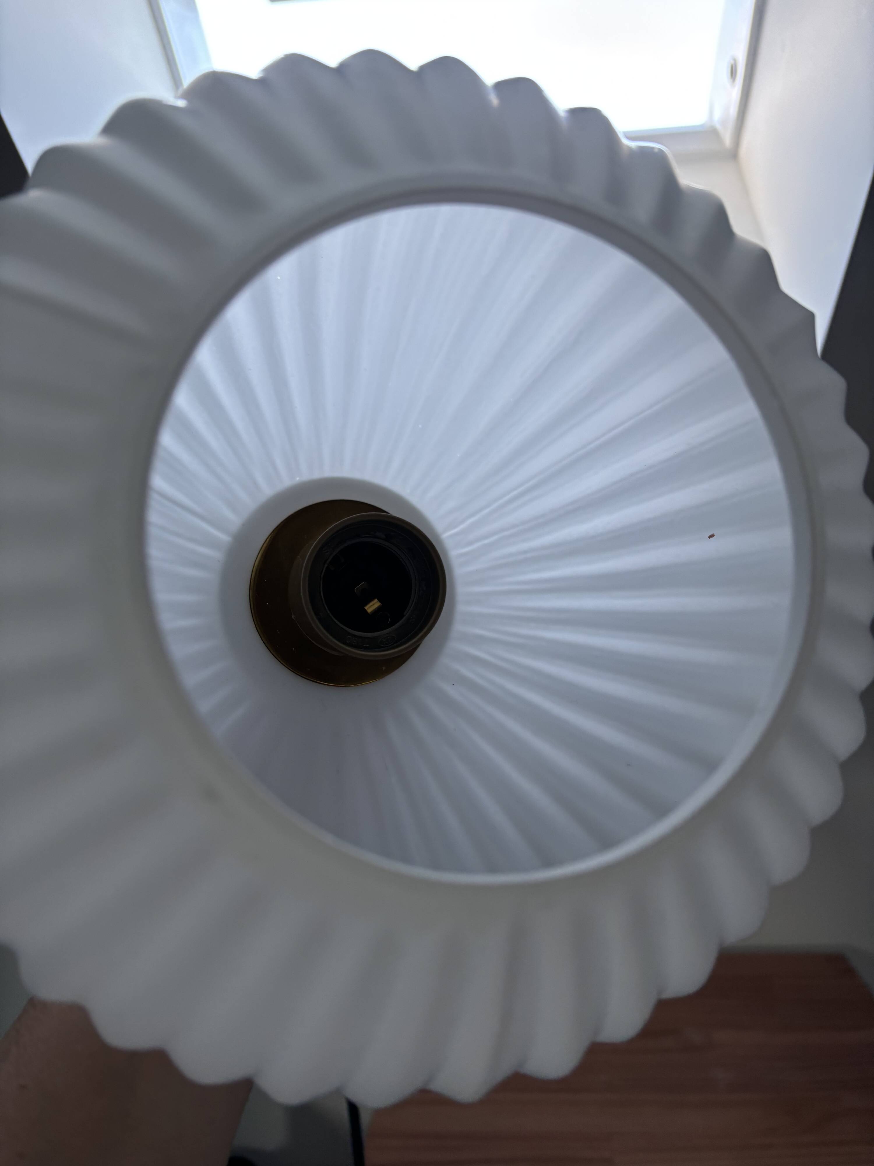 Vintage Scandinavian pendant light in white pleated opaline