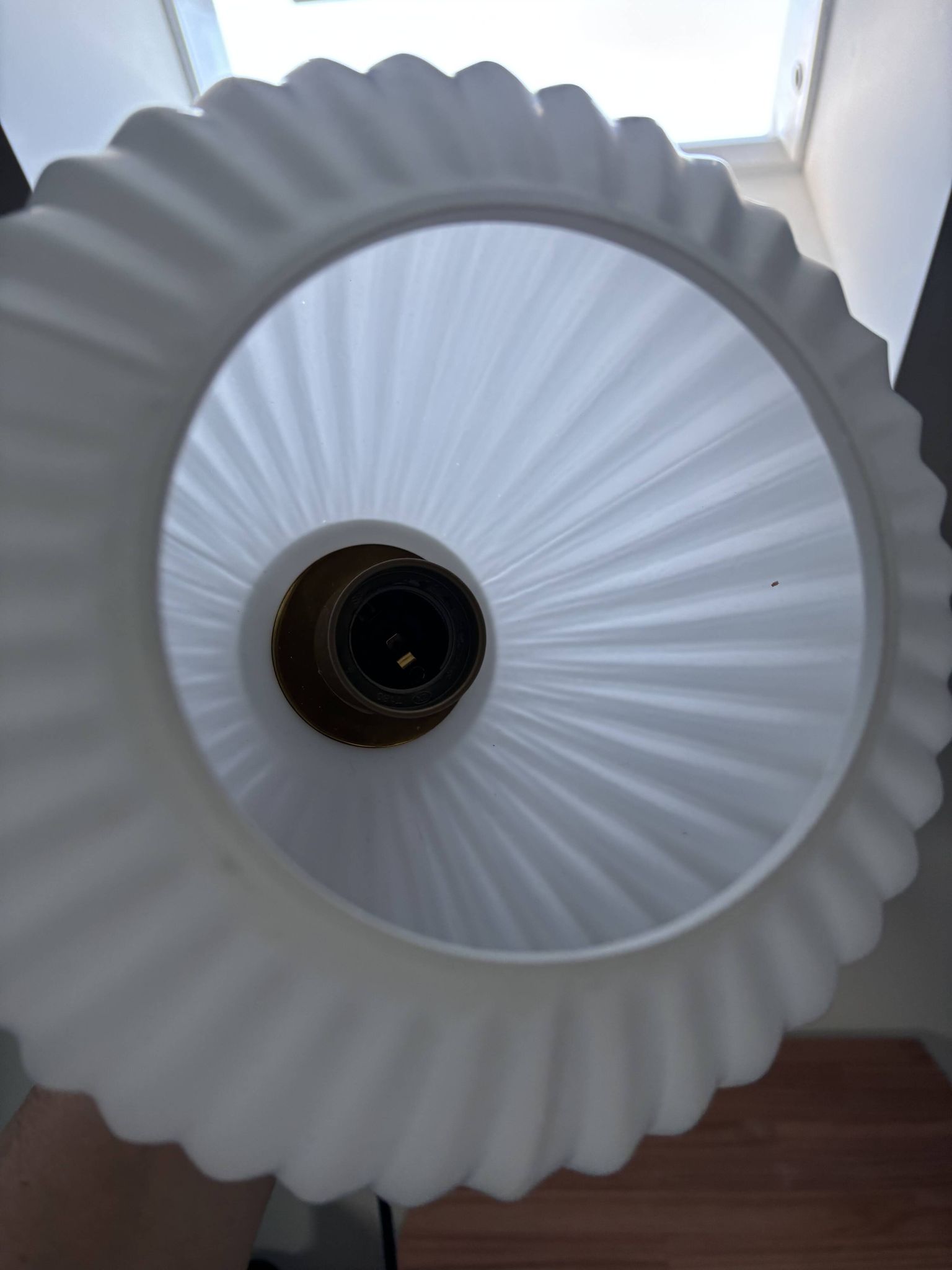 Vintage Scandinavian pendant light in white pleated opaline