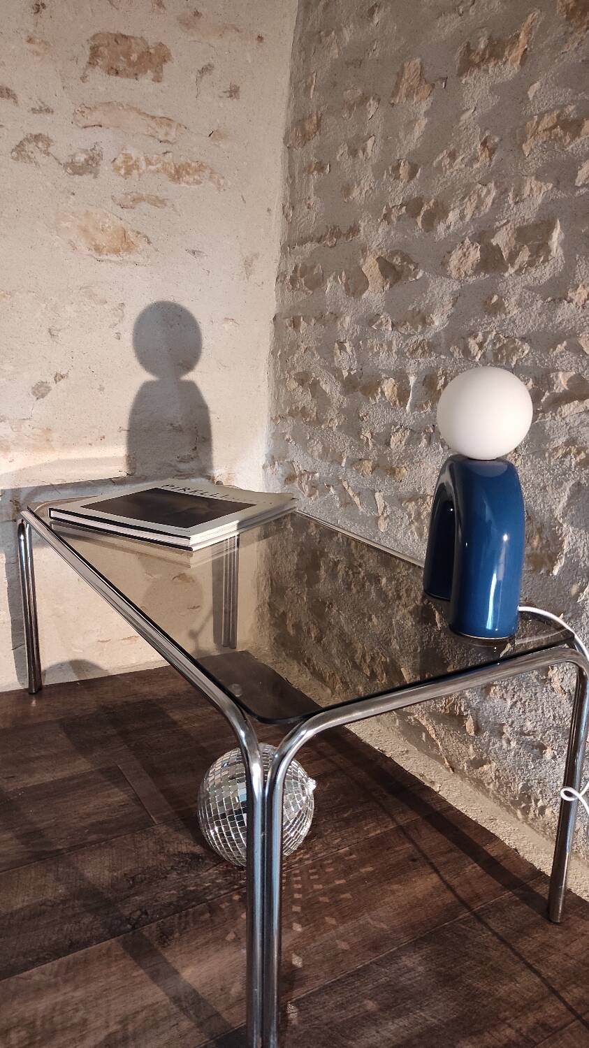 70's smoked tubular table