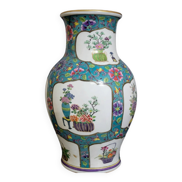 Vase en porcelaine décor floral – Style asiatique - XXeme