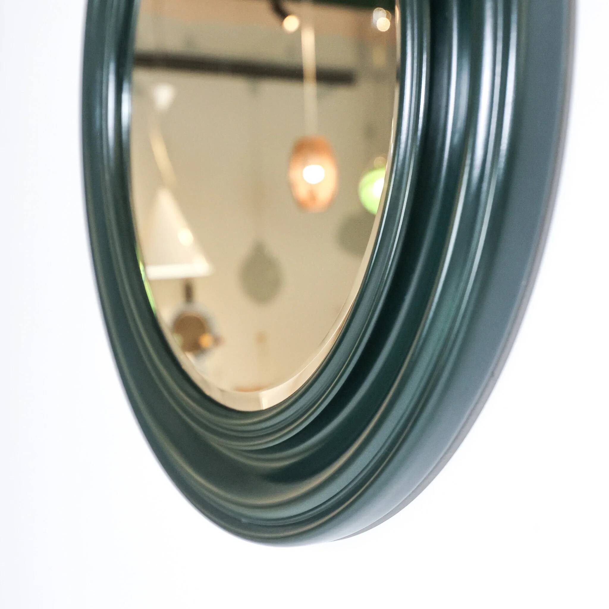 1970s dark green wooden Italian round wall mirror