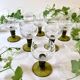 6 small liqueur glasses Roemer, moss green stepped bases