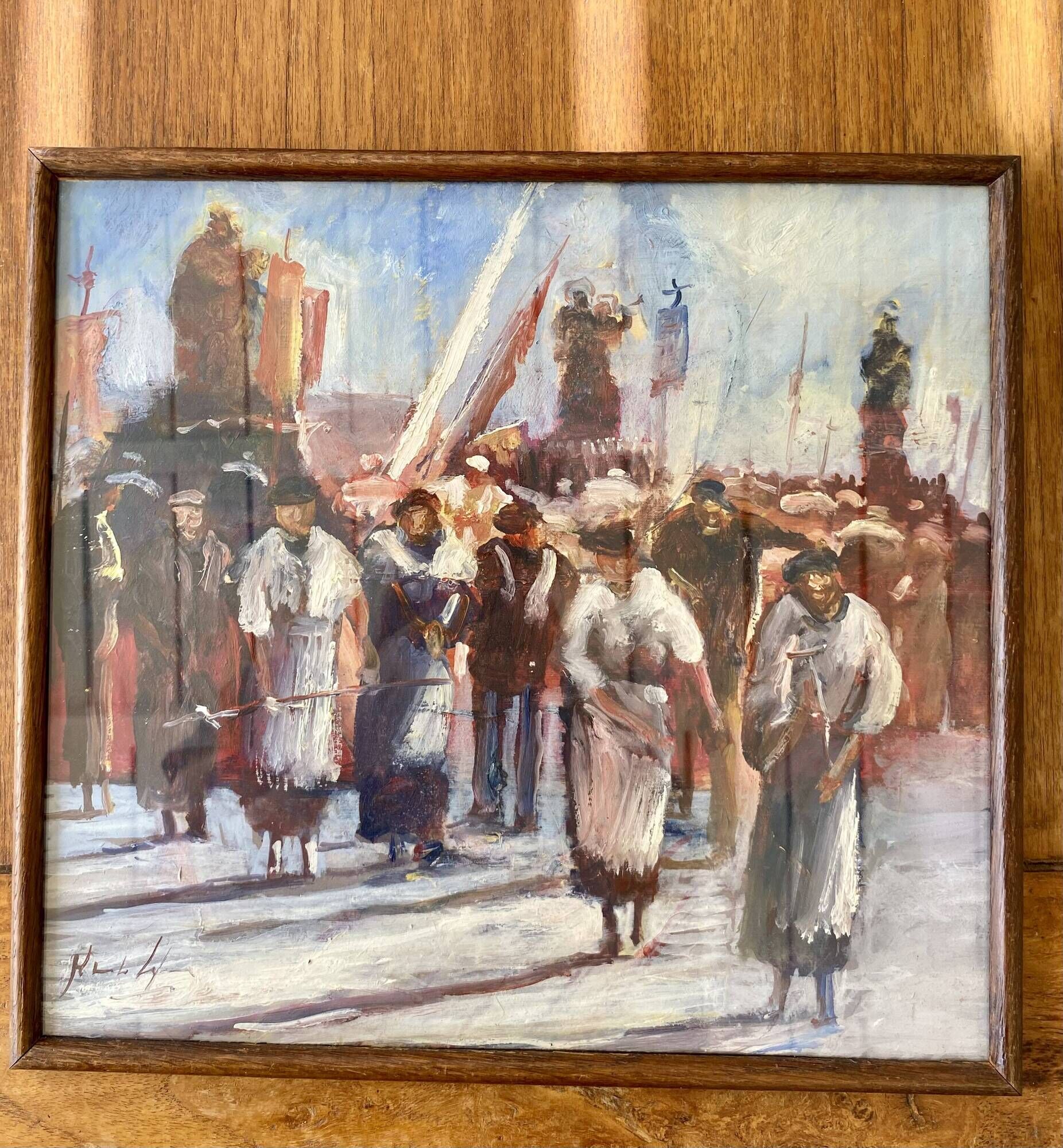 Oil on wood under glass; Italy 1960s