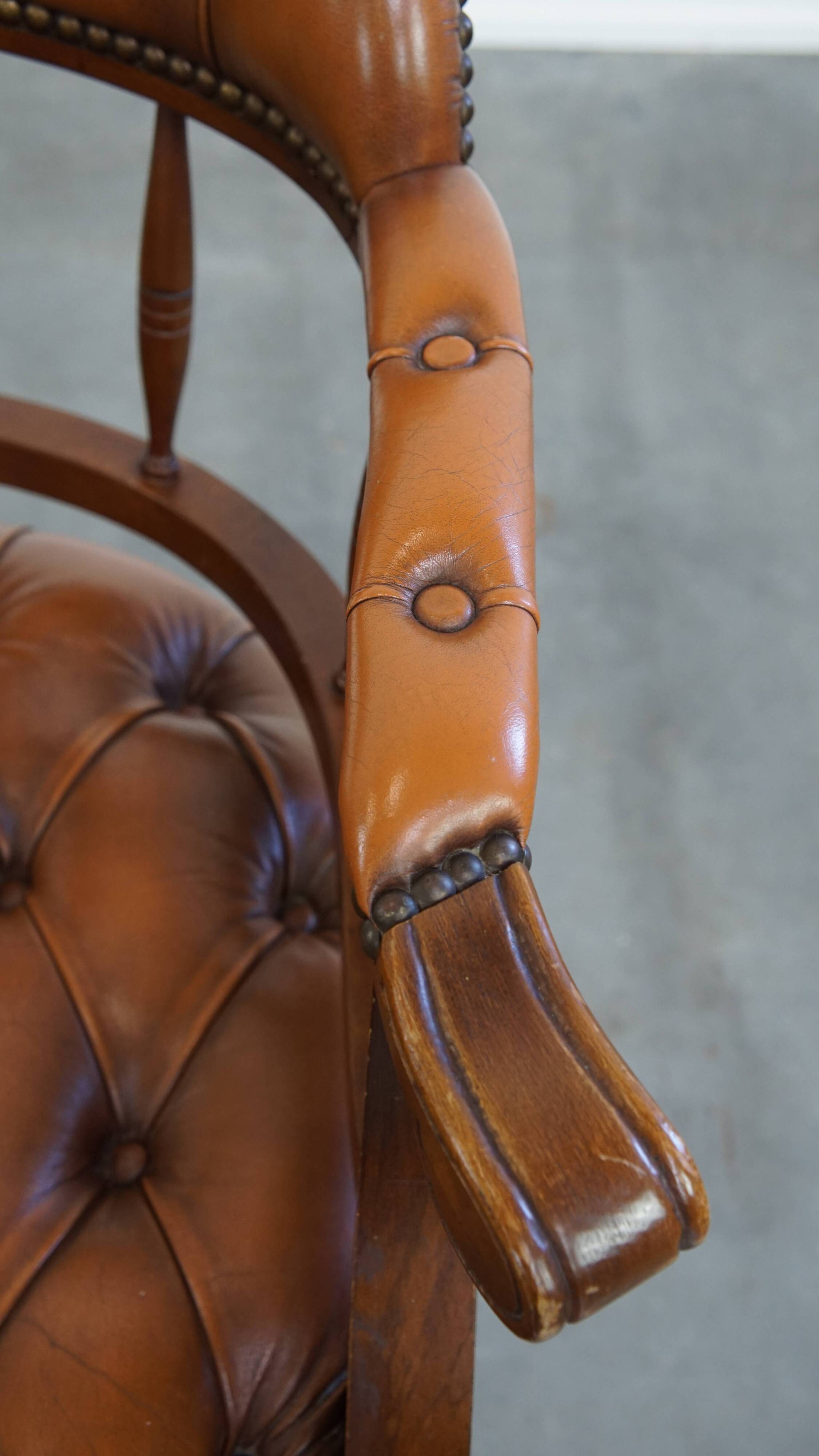 Leather and Wood Chesterfield Office Chair in English Style
