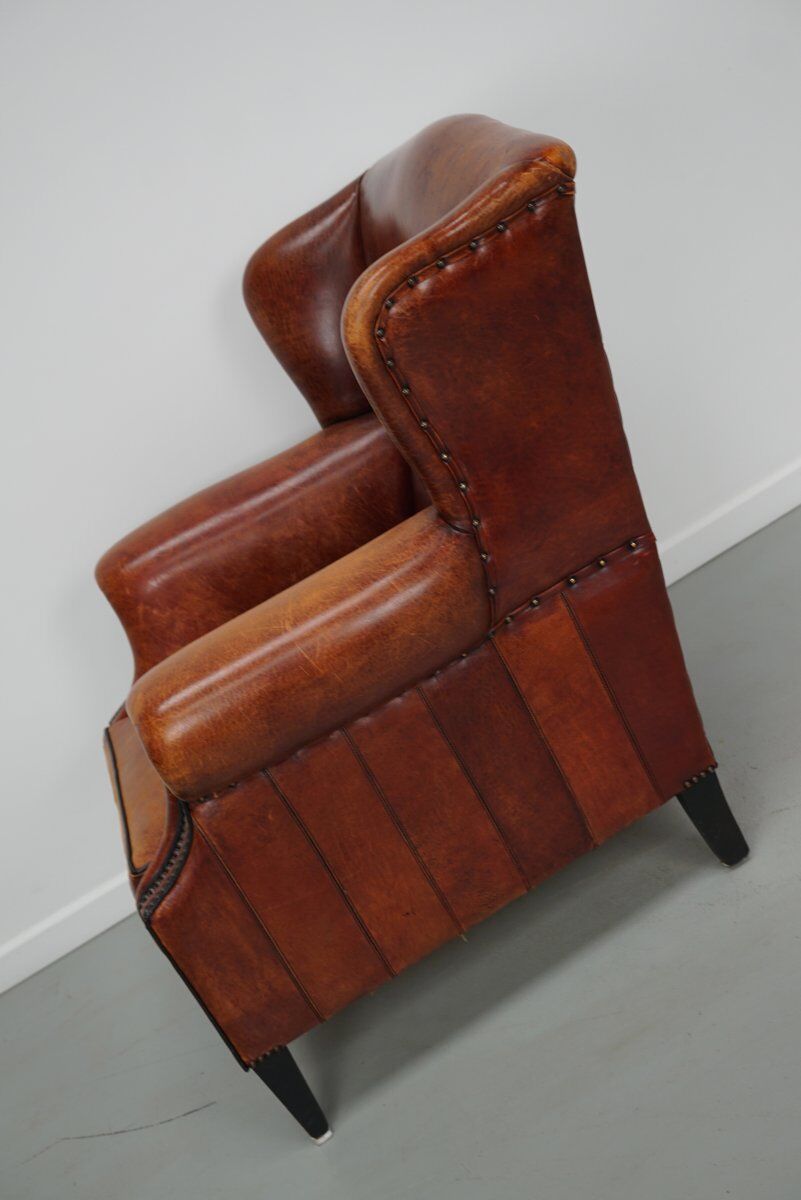 Vintage Dutch club chair in cognac leather, 1970s