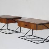 Pair of hanging teak bedside tables, 1960s