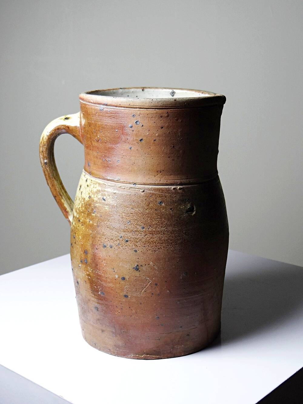 Large antique stoneware jug from Puisaye, pyritic, late 19th century.