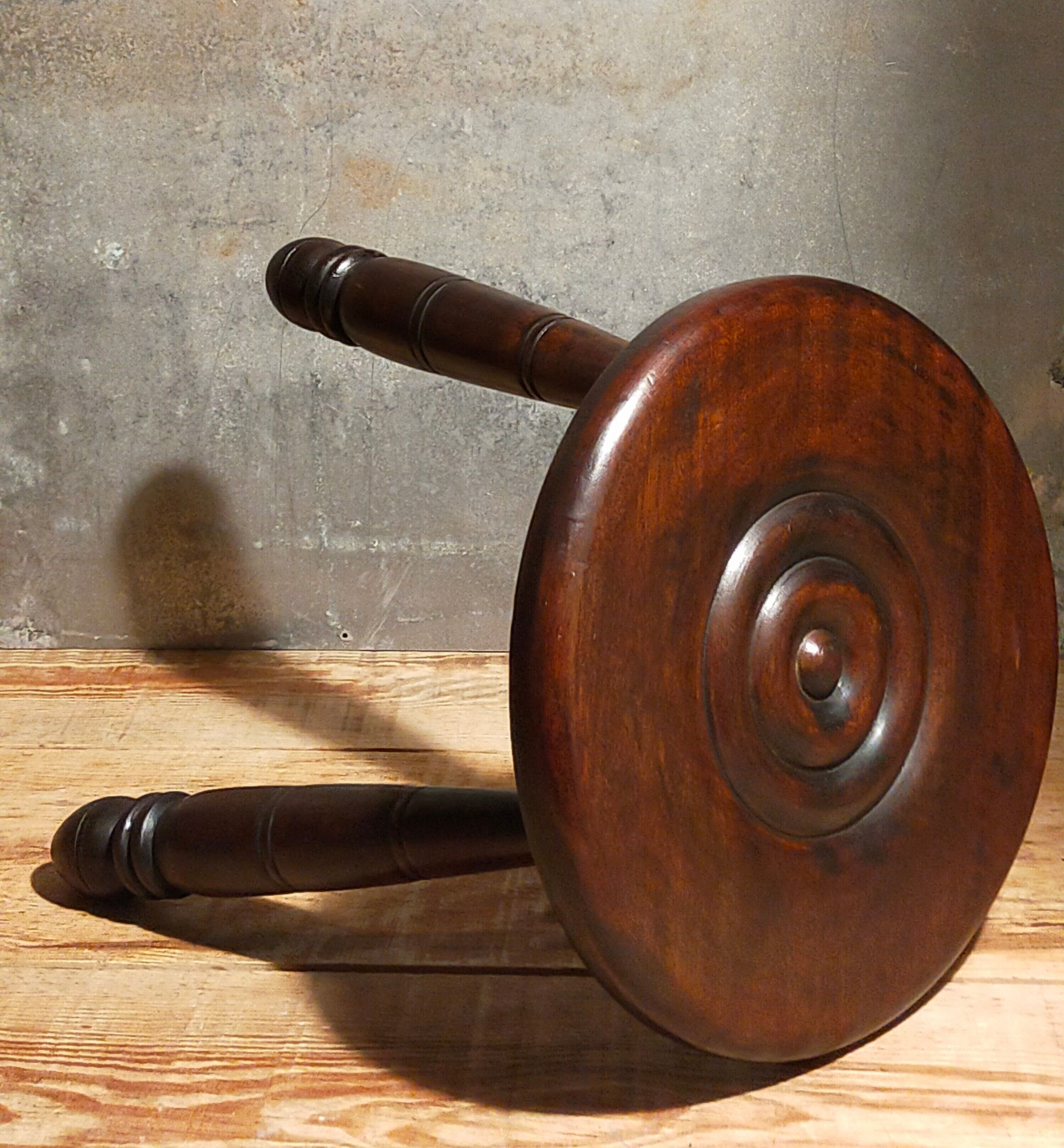 Tripod stool solid wood turned vintage