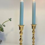 Pair of vintage golden metal candle holders