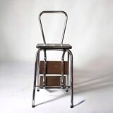 Vintage stepladder in Formica, wood and chromed metal