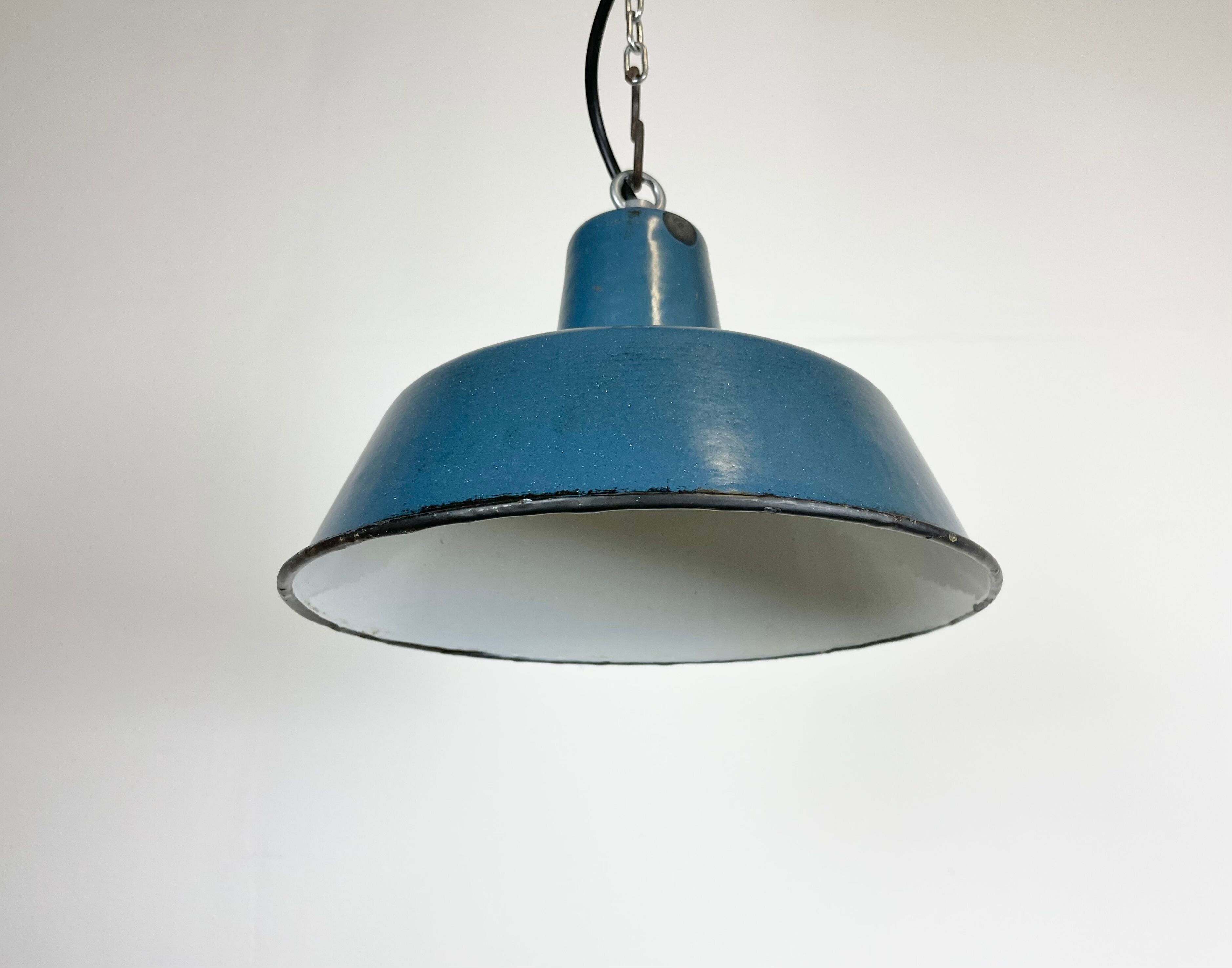 Industrial blue enamel pendant lamp, 1960s