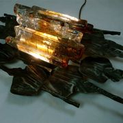 Large brutalist iron & ice Murano glass sconce / wall lamp, 1960s