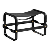 Black smoked steel and black leather footrest, contemporary style.