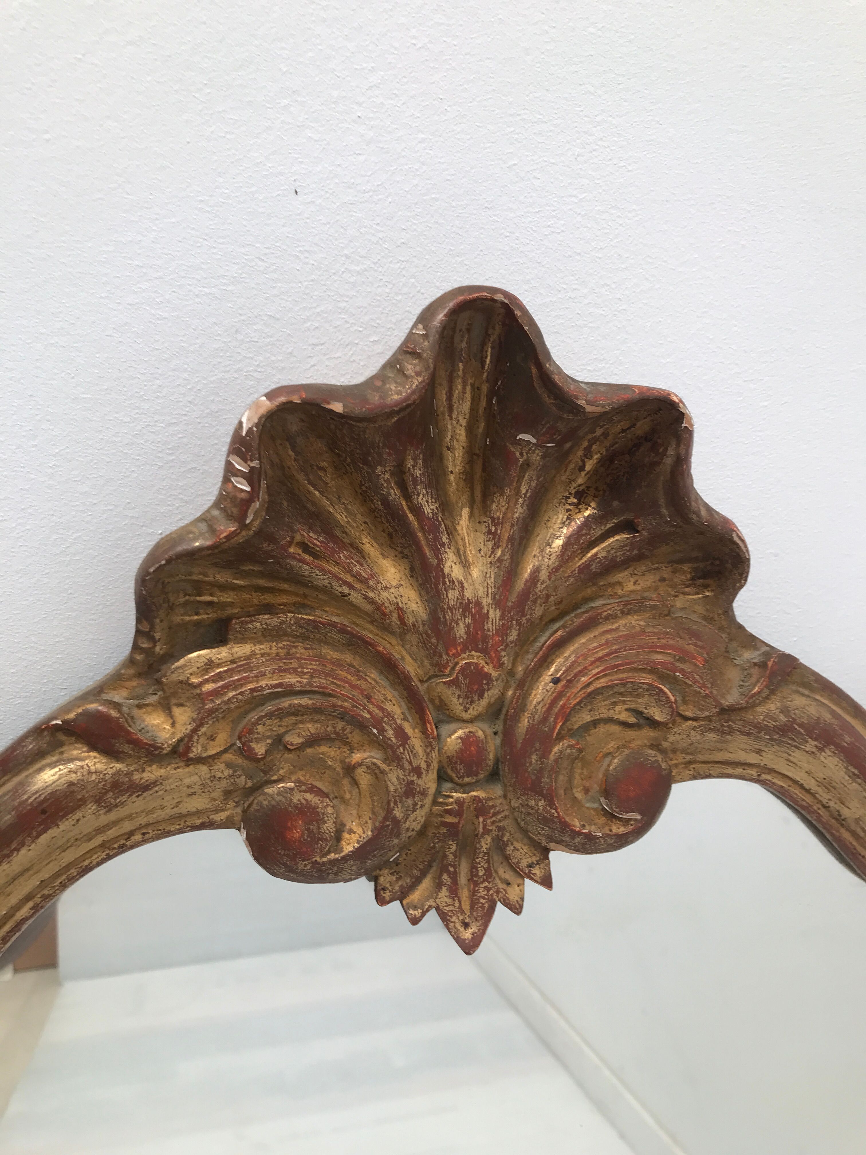 Gilded wooden mirror decoration shell Louis XIV