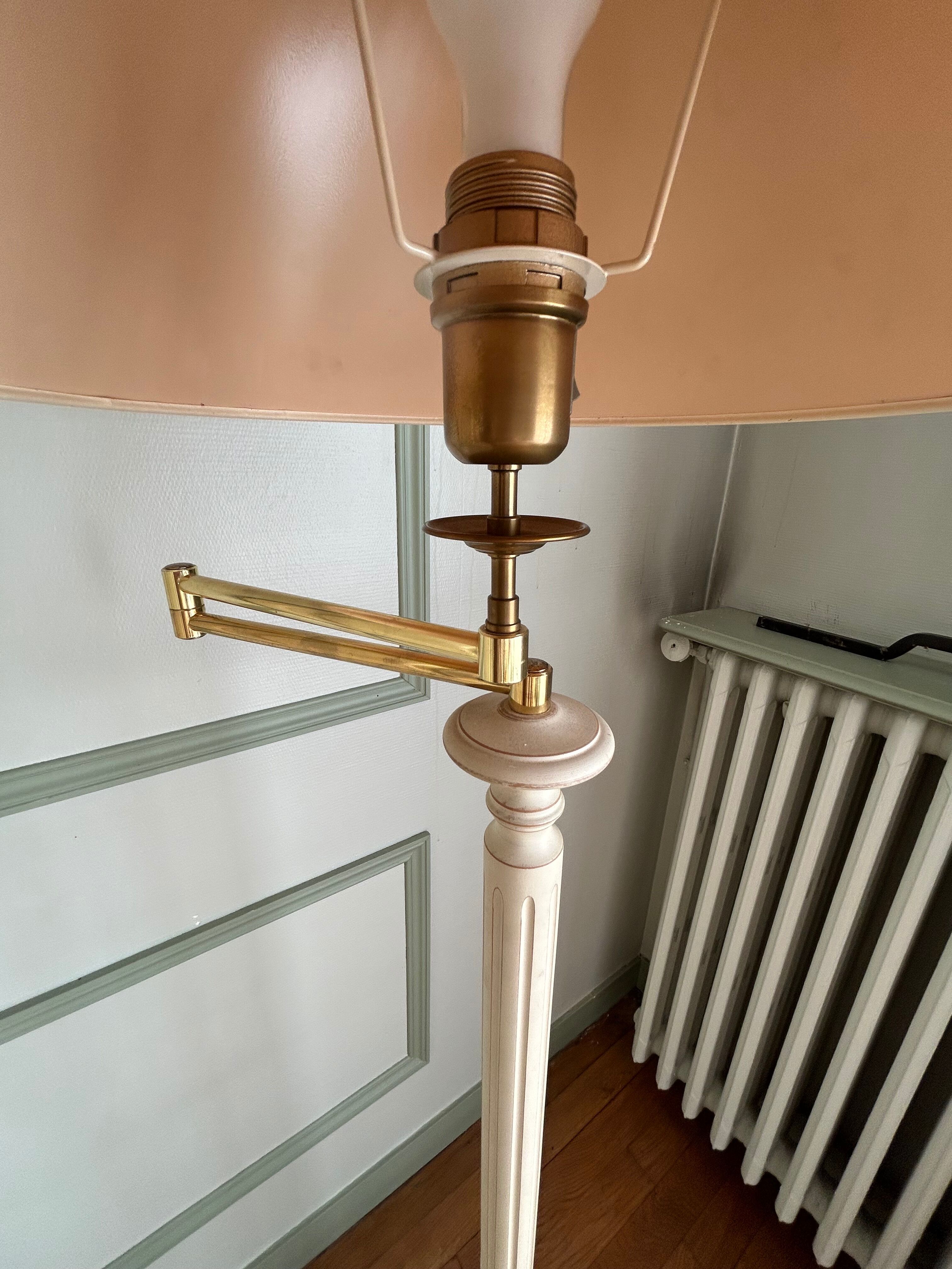 Foot lamp in bleached wood and copper, lampshade in ivory fabric Roche Bobois