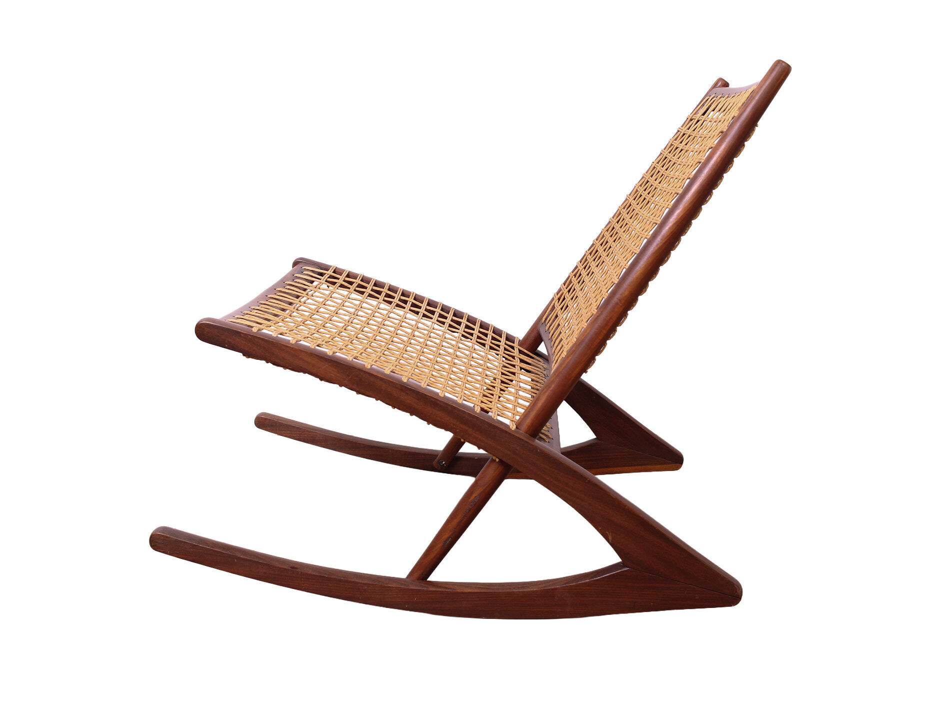 Rocking chair de style Fredrik Kayser des années 50 en teck.
