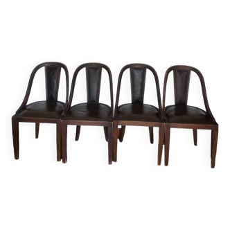 Set of 4 leather chairs 1920