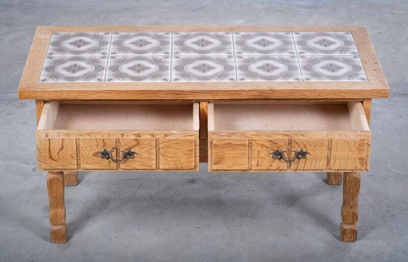 Oak Hall Piece with Tiles by Henning Kjærnulf, Denmark, 1960s