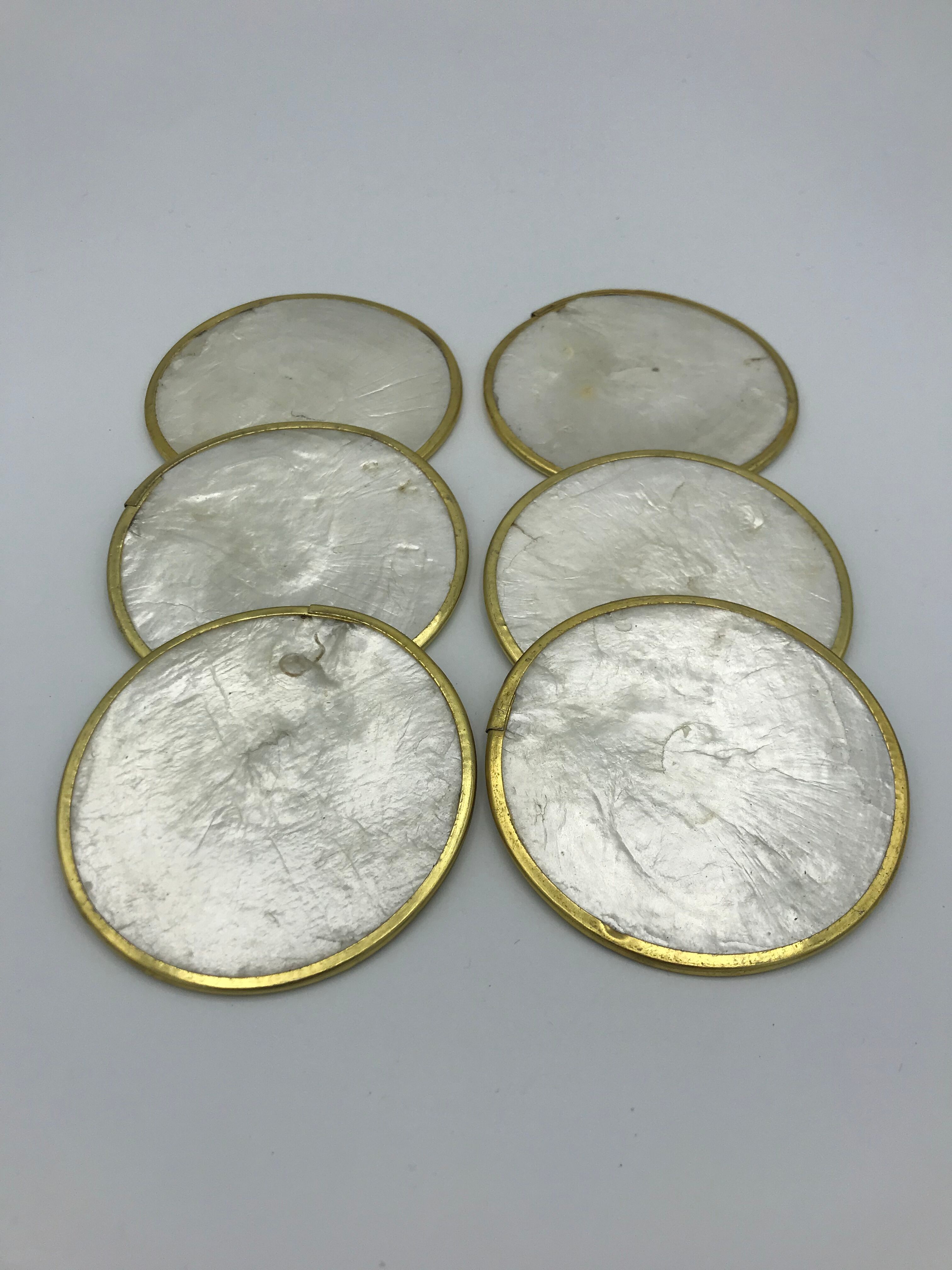 Set of 6 coasters in mother-of-pearl and brass