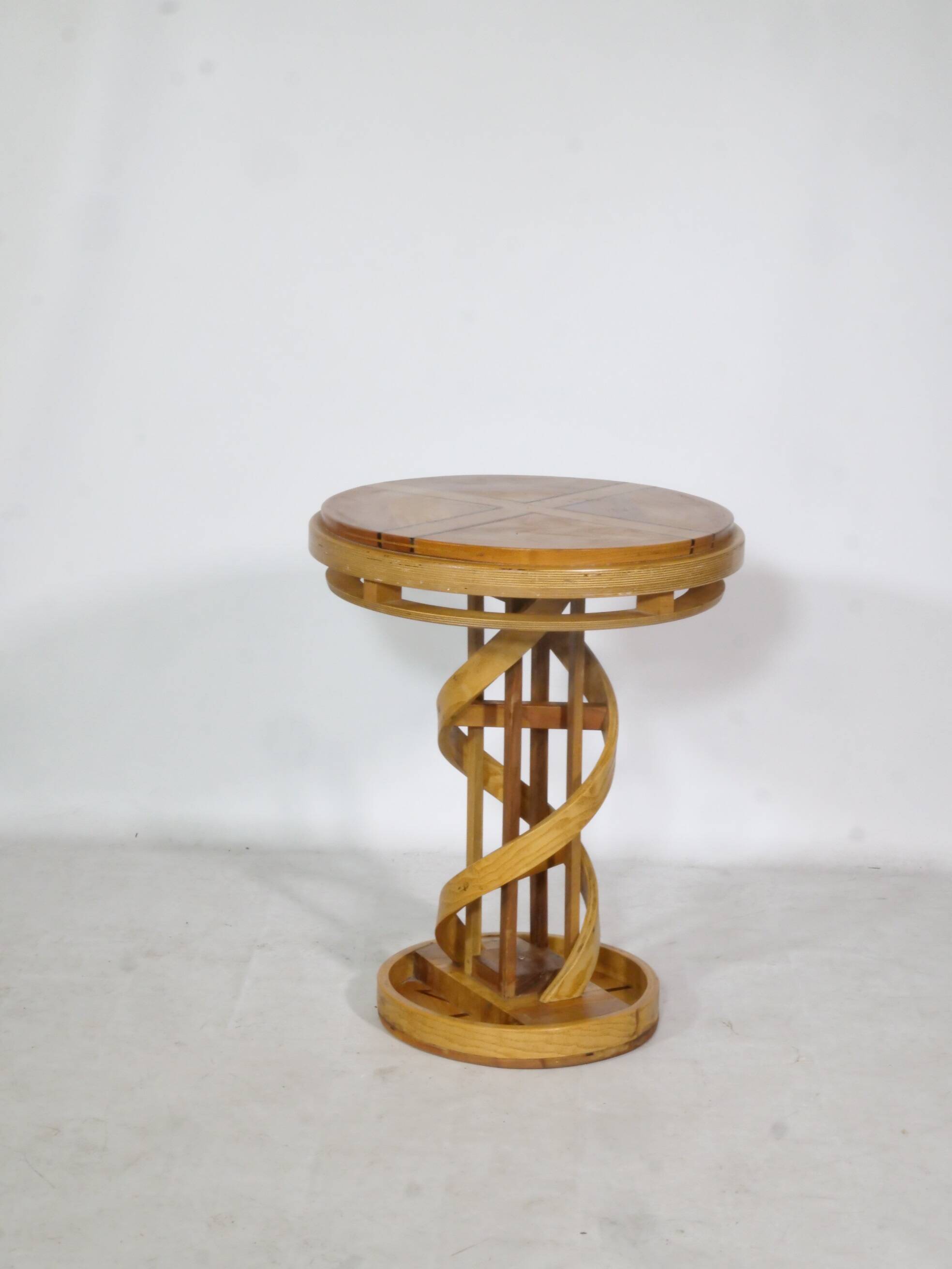 Solid wood side table Design Cherry wood DNA Helix Unique piece, 1980s