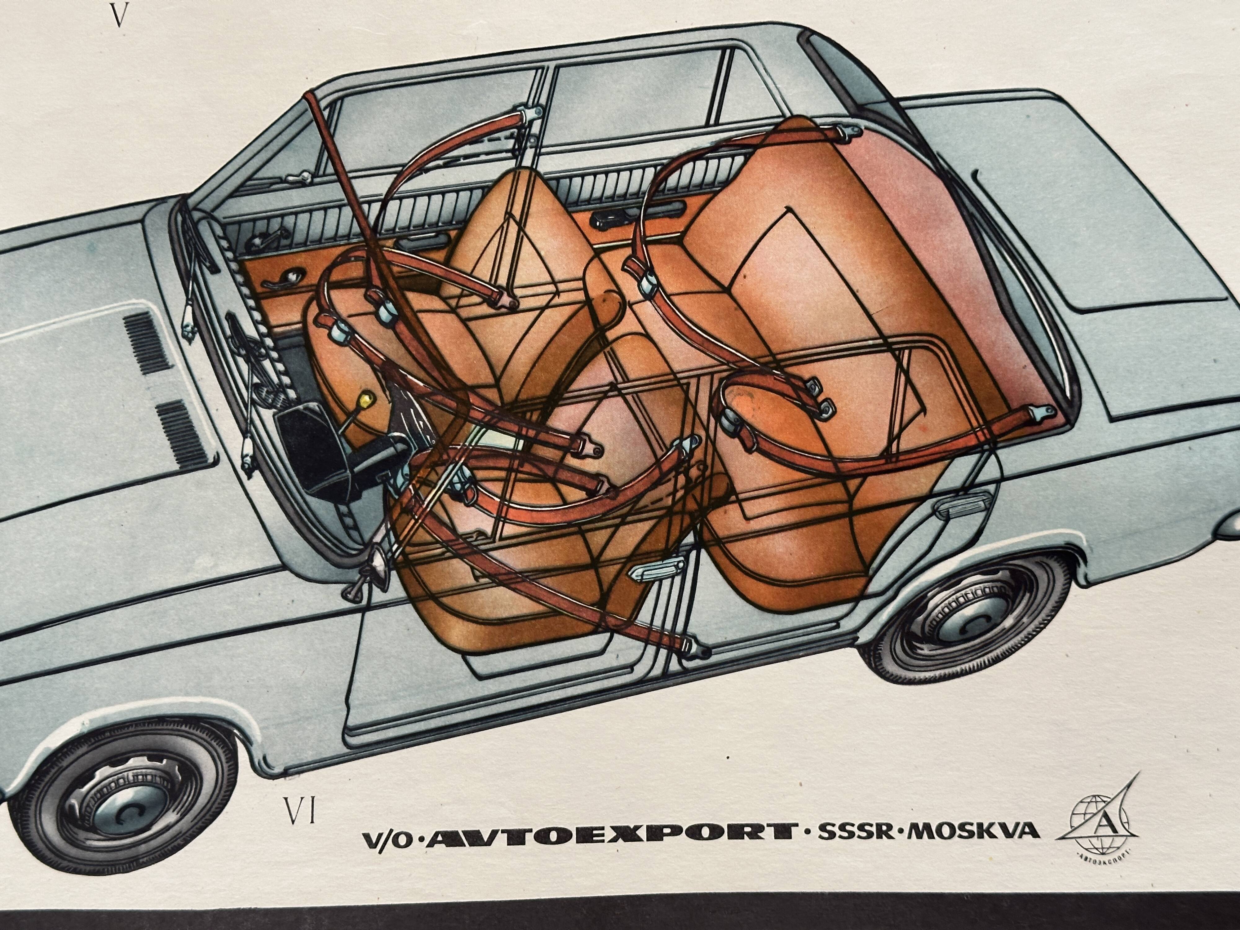 Fiat 124 Lada USSR Technical Drawing Poster