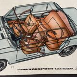 Fiat 124 Lada USSR Technical Drawing Poster