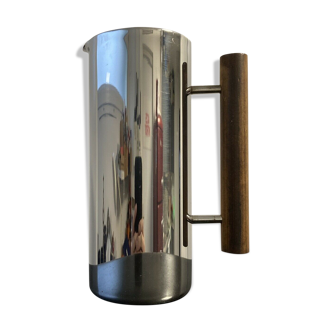 Pitcher in stainless steel and wood Scandinavian style Guy Degrenne France vintage