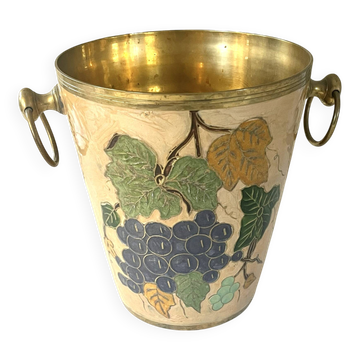 French vintage cloisonne champagne bucket with grape and vine design